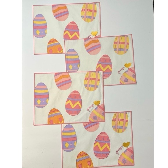 Blossoms & Blooms Fabric Placemats White Easter Eggs 4 18”x13” - Picture 2 of 6